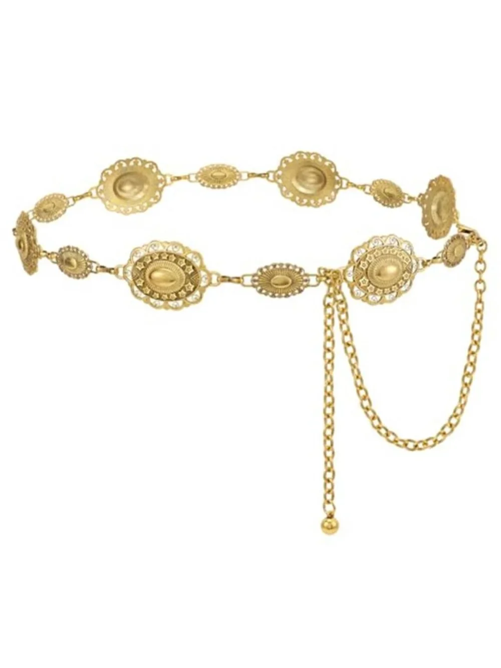 Women Western Metal Chain Belt Concho Belt Cowgirl Waist Link for Jeans Dresses